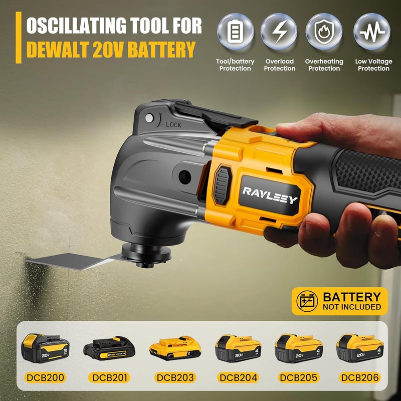 RAYLEEY Oscillating Multi-Tool Kit Compatible With DEWALT 20V Battery,Cordless Oscillating Tools With Brushless Motor,6 Speed,22PCS Accessories,4° Oscillation Angle for Cutting/Grinding/Sanding(Tool Only) - Image 2